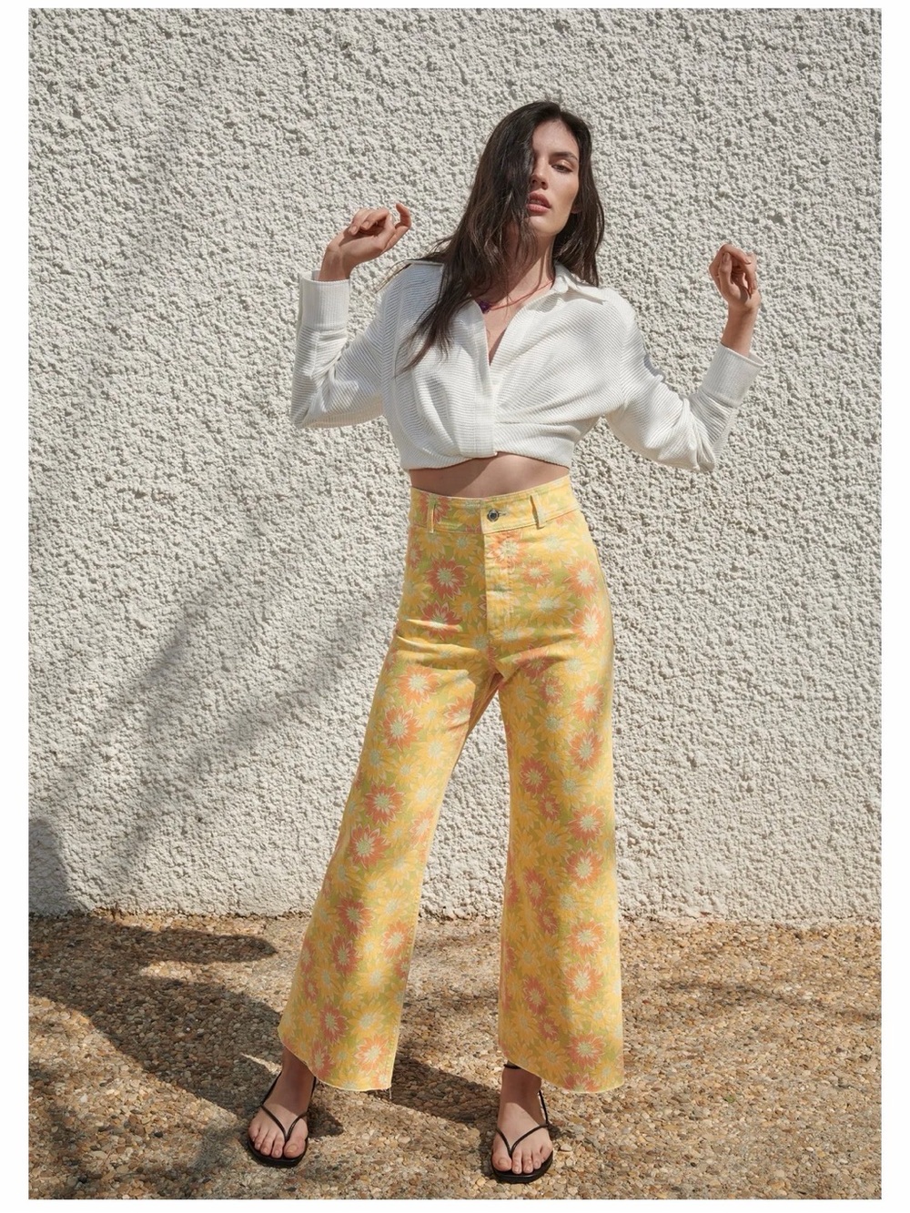 Zara The Marine Floral High-Rise Wide-Leg Jeans. Size 6